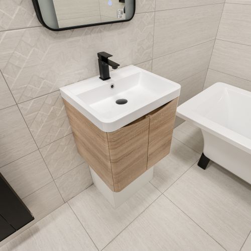 Baltimore 500mm 2 Door Wall Hung Vanity Unit & Basin - Bardolino Oak