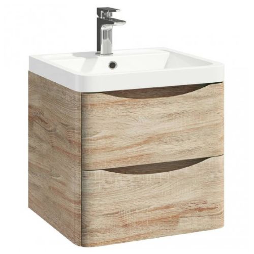 Baltimore 500mm Wall Mounted Vanity Unit & Basin - Bardolino Oak (12768)