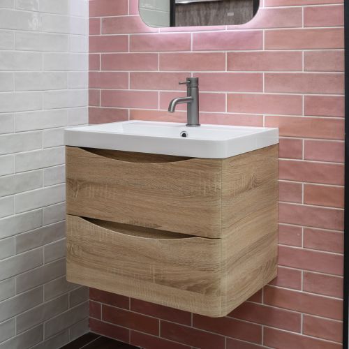 Baltimore 600mm Wall Mounted Vanity Unit & Basin - Bardolino Oak (9976)