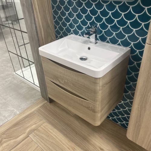 Baltimore 600mm Wall Mounted Vanity Unit & Basin - Bardolino Oak (9976)