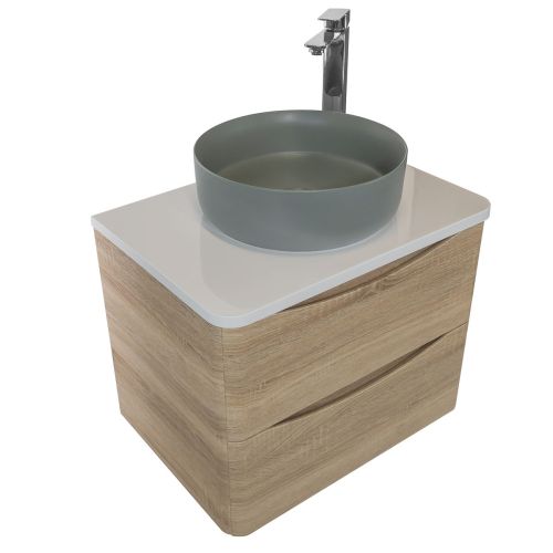 Baltimore 600mm Wall Mounted Vanity Unit, Worktop, Basin & Chrome Tap - Bardolino Oak