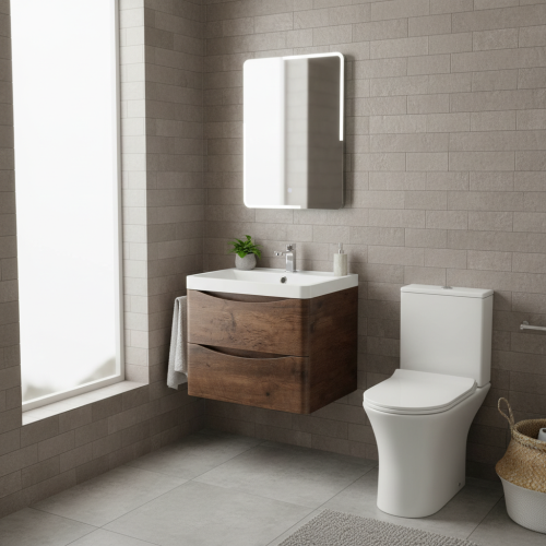 Baltimore 600mm Wall Mounted Vanity Unit & Basin - Chestnut (10931)