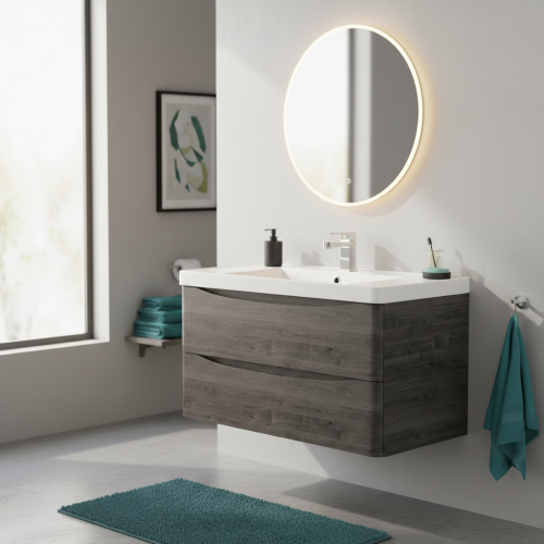 Baltimore 900mm Wall Mounted Vanity Unit & Basin - Graphite Oak (9968)