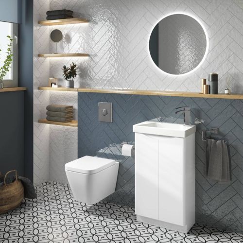 Happi 500mm Floorstanding Cloakroom Vanity Unit & Basin - Gloss White (10798)