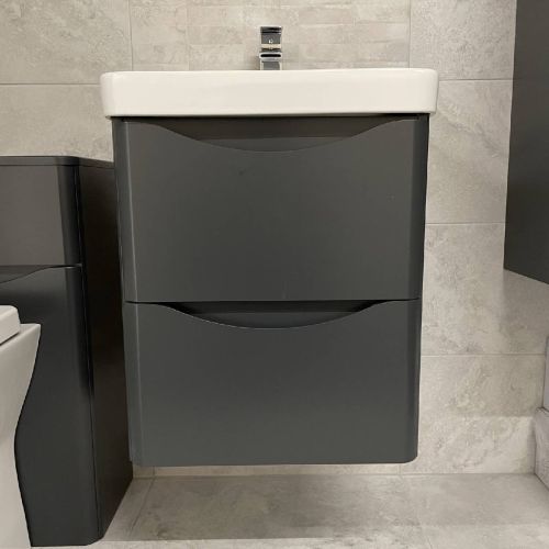 Happi 500mm Wall Mounted Vanity Unit & Basin - Matt Anthracite (11894)