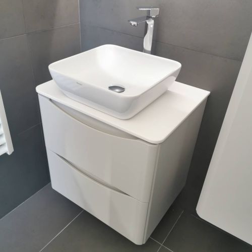 Happi 600mm Wall Mounted Vanity Unit & Solaris Worktop - French Grey (13578)