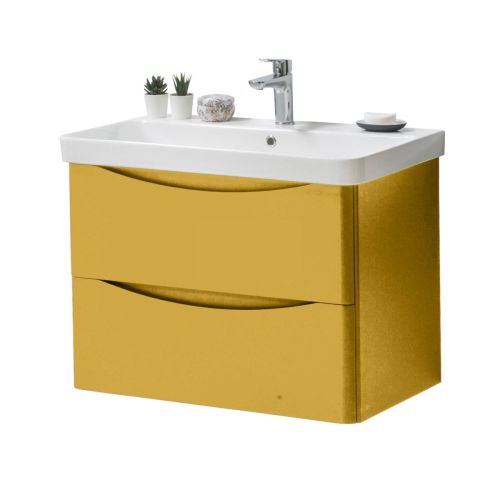 Happi 800mm Wall Mounted Vanity Unit & Basin - Yellow Pink 