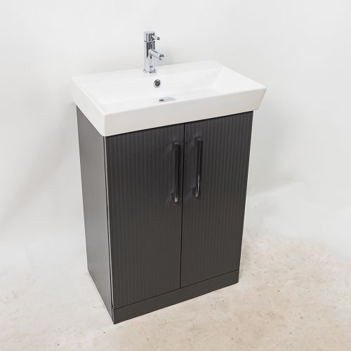 Orion 600mm Floor Standing 2 Fluted Vanity Unit & Basin Door - Anthracite
