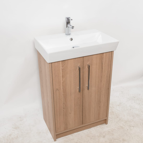 Orion 500mm Floor Standing 2 Door Vanity Unit & Basin - Brown Cuneo Oak