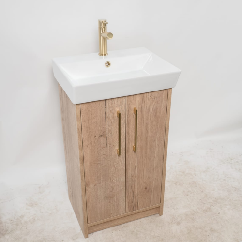 Orion 500mm Floor Standing 2 Door Vanity Unit & Basin - Halifax Oak