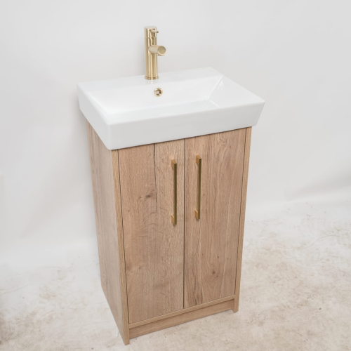 Orion 600mm Floor Standing 2 Door Vanity Unit & Basin - Halifax Oak