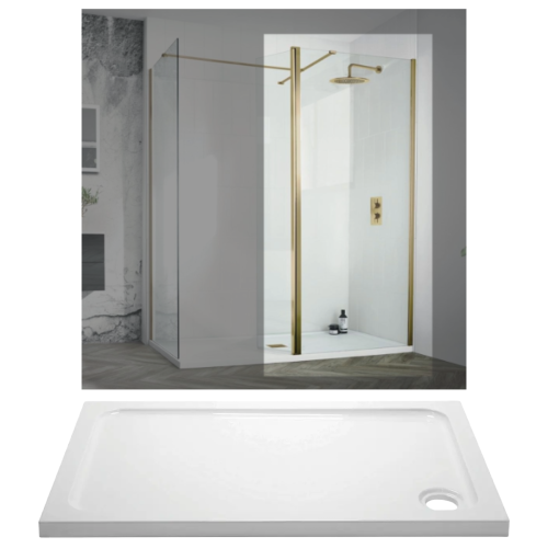 Aquadart Venturi 8 1400x 800mm Walk in Shower Bundle - Brushed Brass