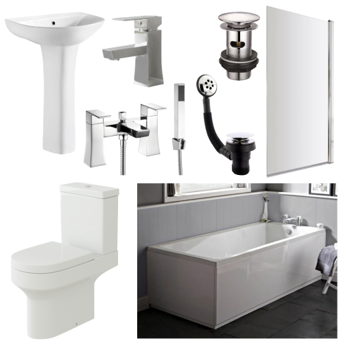 1700mm Single Ended Bath, Toilet, Basin, Bath Screen and Tap Deal