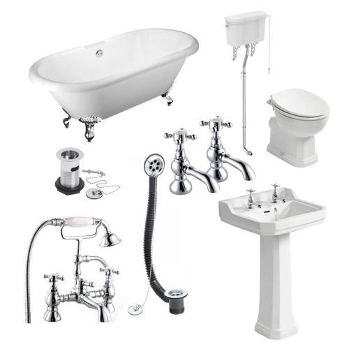Balmoral Double Ended Roll Top Bath Suite - Classic High Level Toilet