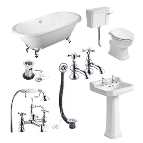 Balmoral Double Ended Roll Top Bath Suite - Classic Low Level Toilet