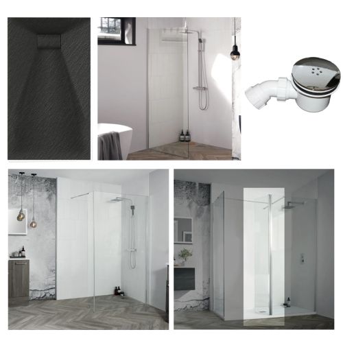 Veloce Black - Walk in Corner Shower Pack  1600mm x 800mm 