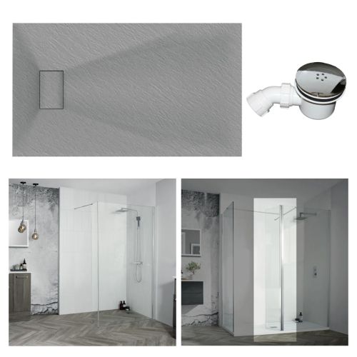 Veloce Grey - Walk in Corner or Recess Shower Pack  1700mm x 800mm 