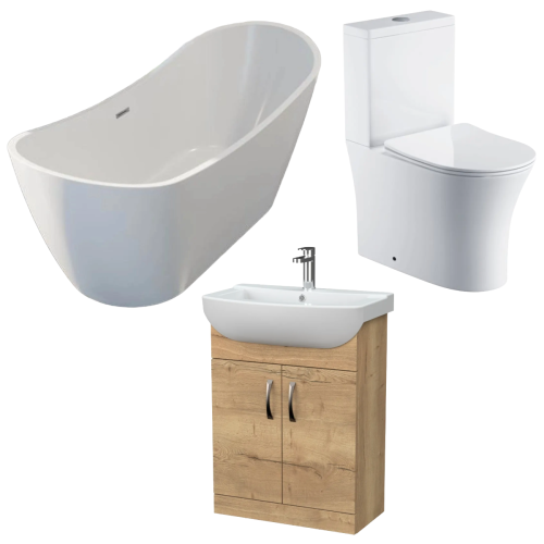 Ikoma 650mm Vanity, Synergy Bolsena 1800mm Freestanding Bath and Bali Toilet Bundle