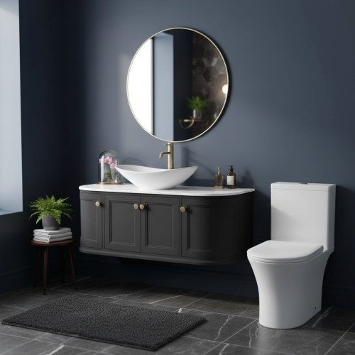 Kingsbury 1200 Vanity Unit Anthracite, Bowl, Toilet, Mirror and Brassware Bundle