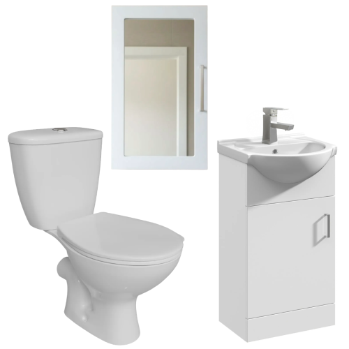 Nuie Mayford 450mm Floorstanding Vanity Unit & Basin with Mirror Cabinet and Vitra Toilet