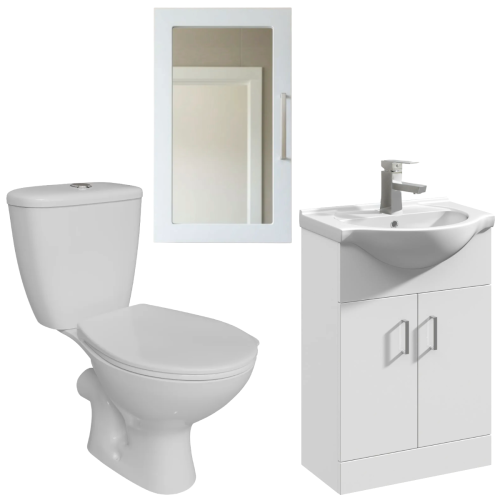 Nuie Mayford 550mm Floorstanding Vanity Unit & Basin with Mirror Cabinet and Vitra Toilet