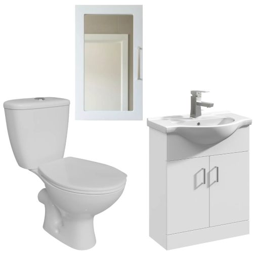 Nuie Mayford 650mm Floorstanding Vanity Unit & Basin with Mirror Cabinet and Vitra Toilet