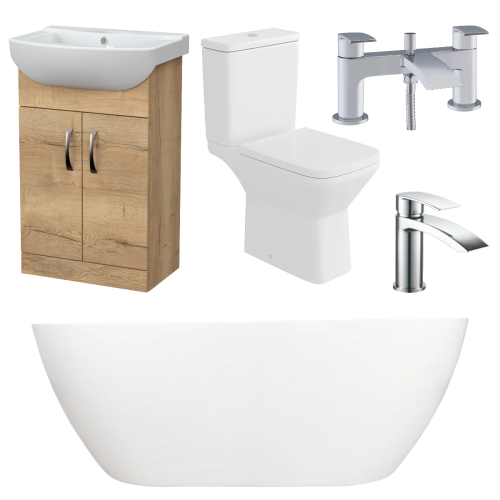 Viktor Benson Quito Midi 1 1655mm Freestanding Bath, Toilet, 550mm Vanity and Tap Deal