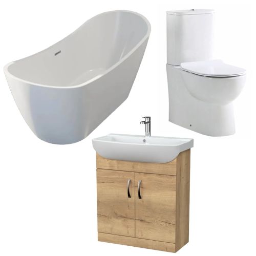 Ikoma 750mm Vanity, Synergy Bolsena 1800mm Freestanding Bath and Ari Toilet Bundle