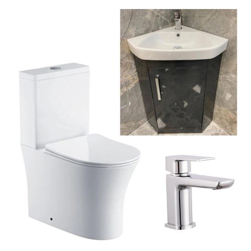 Paris Corner Vanity Cloakroom Anthracite & Toilet Bundle