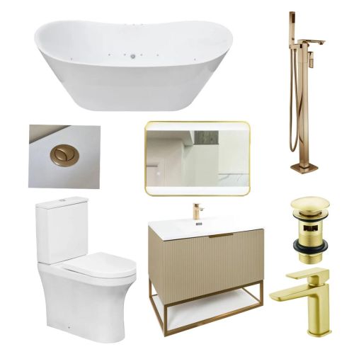 Taha 1800 Freestanding Whirlpool Bath Suite - Cali Comfort Height Back to Wall Toilet