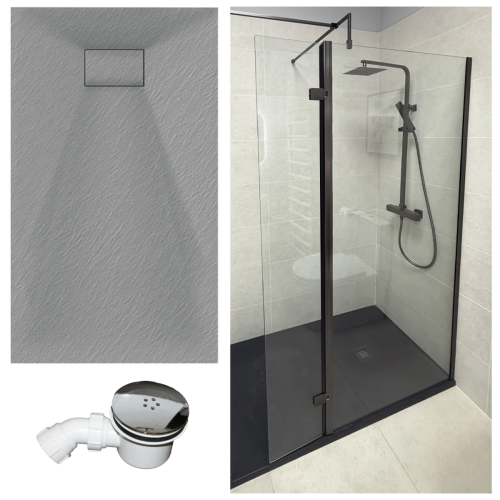Veloce Uno 1400 x 800mm Tray with Hudson Reed Wetroom 800mm Screen Deal - Gunmetal