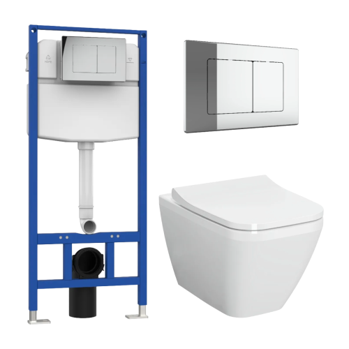 Vitra Integra Square Rimless Wall Hung Pan & Frame Bundle - Chrome