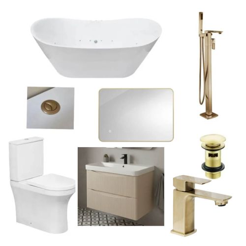 Taha 1800 Freestanding Whirlpool Bath Suite - Cali Comfort Height Back to Wall Toilet