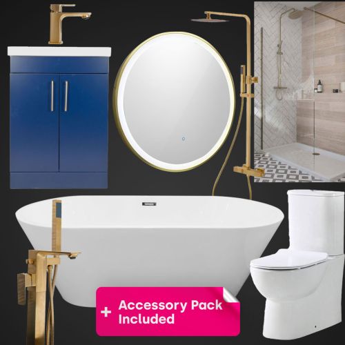 Complete Luxury Walk-In Bathroom Suite - Brushed Brass (20279)