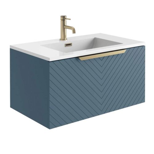 Chevron 600mm Wall Mounted Vanity Unit & Basin - Blue (13188)