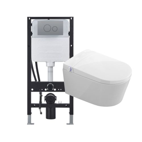 Zenwash Wall Hung Smart Toilet with Chrome Flush Plate