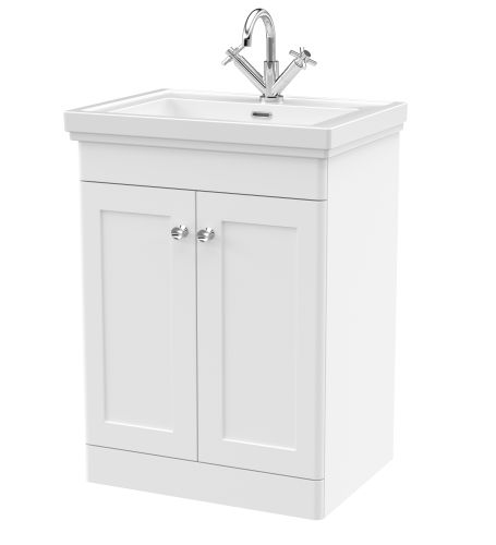 Nuie Classique 600mm Traditional Floorstanding Vanity Unit & Basin - Satin White