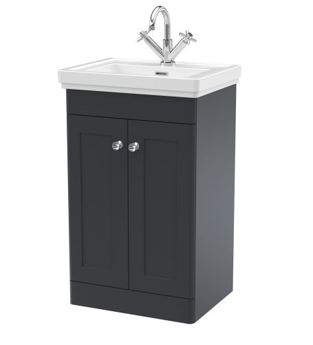 Nuie Classique 500mm Satin Anthracite Traditional Floor Standing 2-Door Unit & Basin 1 Tap Hole