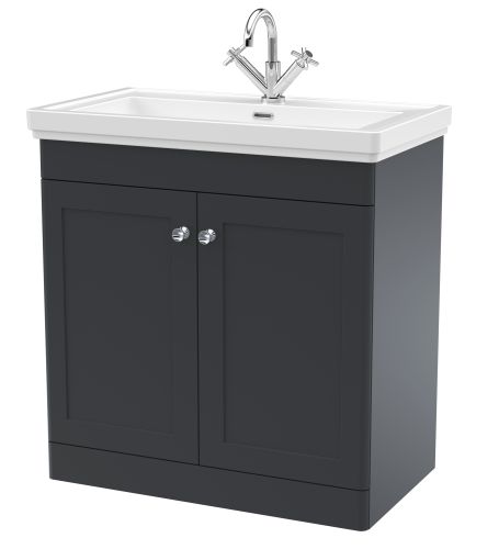 Nuie Classique 800mm Satin Anthracite Traditional Floor Standing 2-Door Unit & Basin 1 Tap Hole