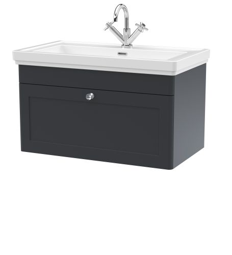 Nuie Classique 800mm Satin Anthracite Traditional Wall Hung 1-Drawer Unit & Basin 1 Tap Hole