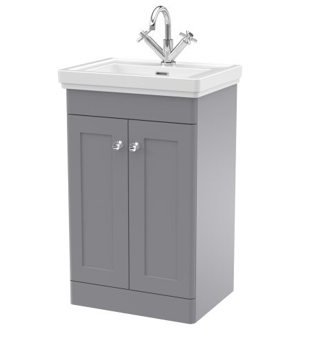 Nuie Classique 500mm Traditional Floorstanding Vanity Unit & Basin - Satin Grey