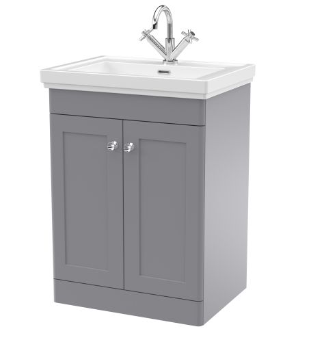 Nuie Classique 600mm Traditional Floorstanding Vanity Unit & Basin - Satin Grey