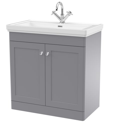 Nuie Classique 800mm Satin Grey Traditional Floor Standing 2-Door Unit & Basin 1 Tap Hole