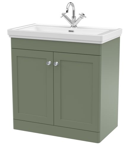 Nuie Classique 800mm Satin Green Traditional Floor Standing 2-Door Unit & Basin 1 Tap Hole