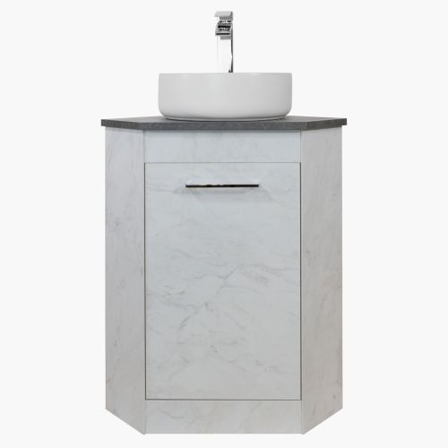 Josef Martin Cosmo Floorstanding Corner Vanity Unit with Worktop - Carrera White/Marble Grey