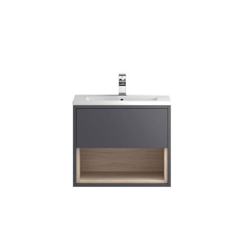 Hudson Reed Coast 600mm Wall Mounted Vanity Unit & Slimline Basin - Gloss Grey CST886 (8059)