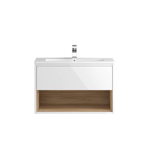 Hudson Reed Coast 800mm Wall Mounted Vanity Unit & Slimline Basin - Gloss White CST988 (8077)