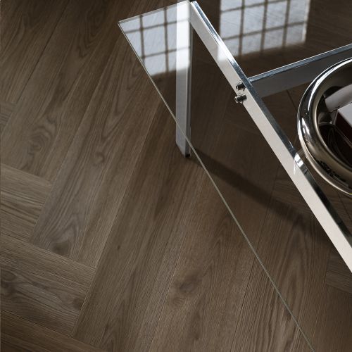 Pergo Waterproof Vinyl Herringbone Flooring - Vorma Pad Pro Dark Norwegian Oak - 630mm x 126mm - 0.794m2 per pack (21004)