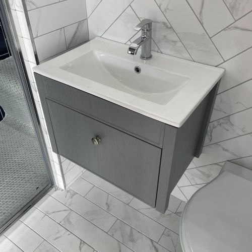 Ari Design Asher 605mm Wall Mounted Vanity Unit & Basin - Grey Ash