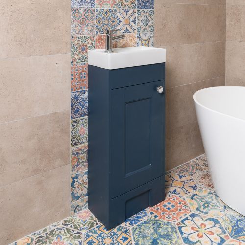 Trillick 400mm Floorstanding 1 Door Vanity Unit & Basin - Blue Ash